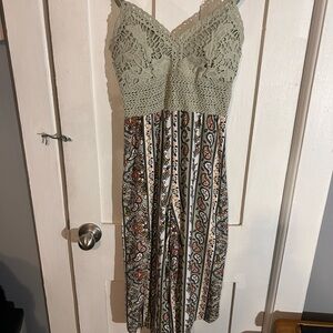 Crochet Bodice Romper in Sage Green